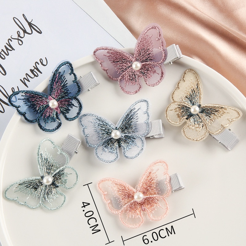 Cute Baby Hairpin Girls Fabric Inlaid Pearl Butterfly Hairpin Female Small Fresh Liu Haibian Clip Kids Accessories In Girls