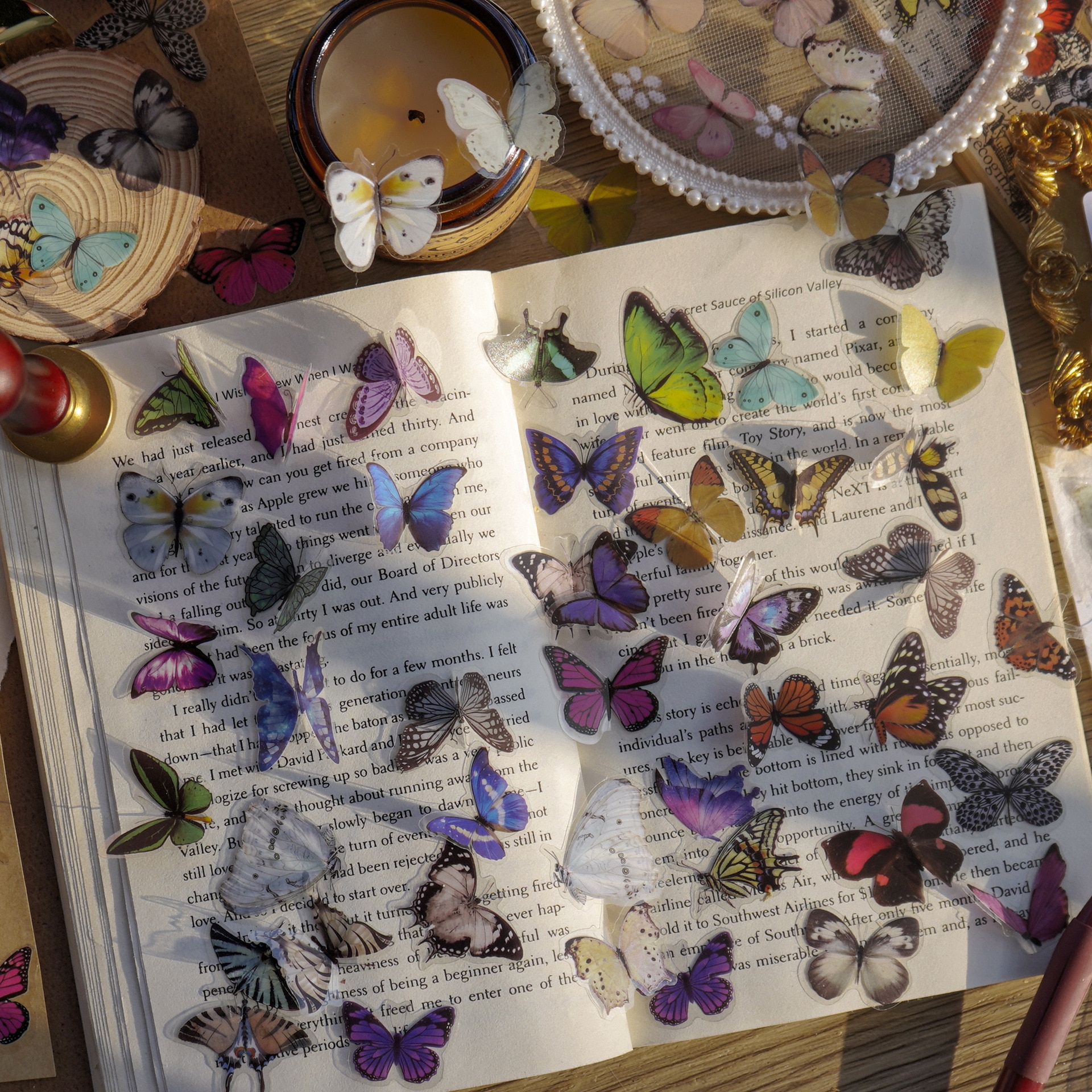 40 Pcs Vintage Butterfly Insects Stickers Set PET Transparent Waterproof Decorative Decals For Scrapbook Diy Crafts Album Diary