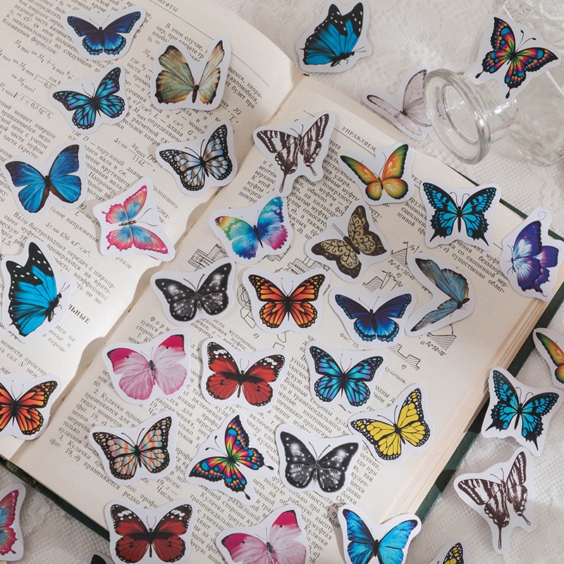 46 Pcs Kawaii Paper Stationery Sticker Set Cute Butterfly Scrapbooking Diary Album Diy Craft Planner Decorative Label Sticker