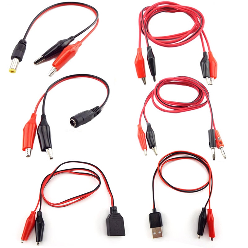 Alligator Cilps to USB Plug Test Cable Lead Jumper Wire Male Female Jack Dual Probe Crocodile Clip Electric DIY Power Supply