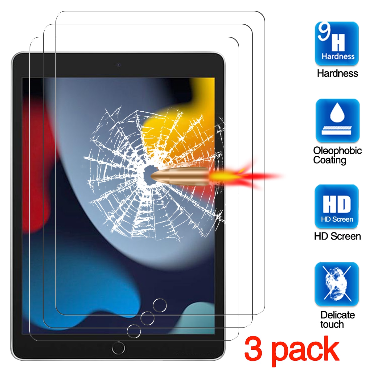 Glass For Apple iPad 10.2 2021 Screen Protector 9H Tempered Glass for iPad 9 9th Generation A2603 A2604 10.2'' Protect