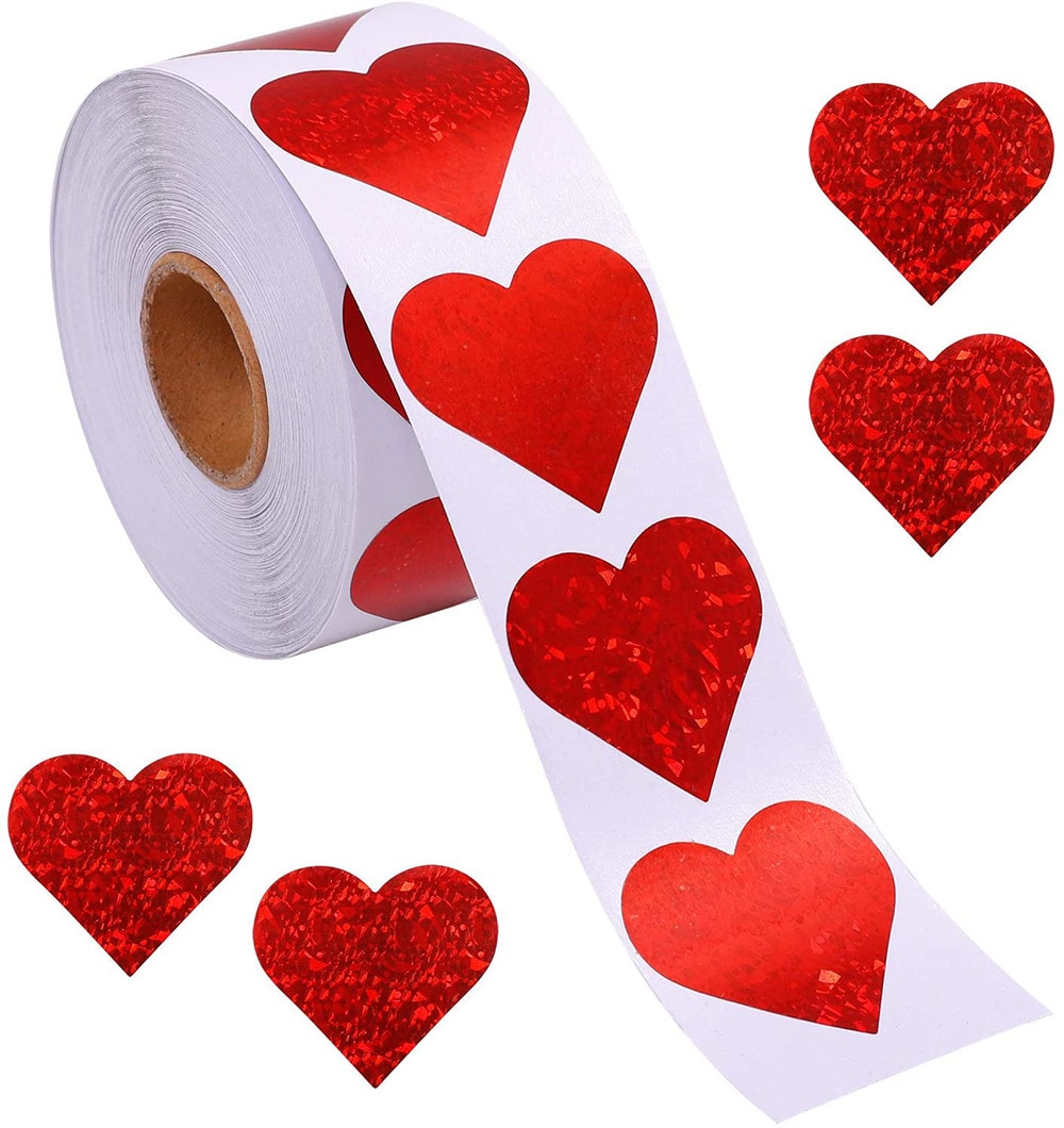 50-500pcs Red Heart Sticker for Valentine's Day Paper Packaging Sticker Valentine's Love Decorative Stickers 1inch Gif
