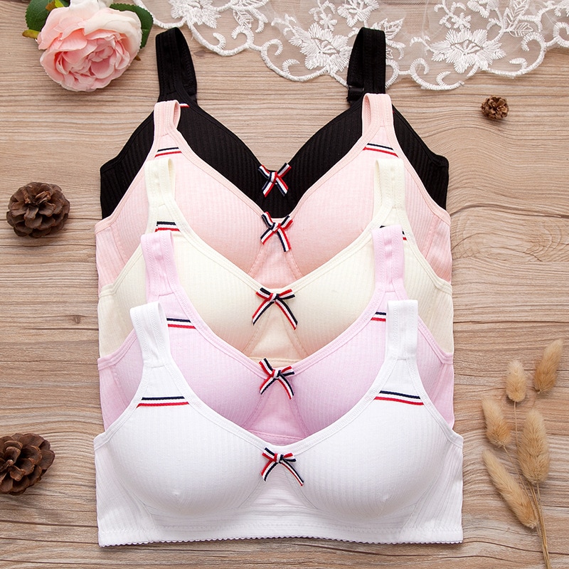 Cotton Seamless Bras for Girl Push Up Bras No Wire Brassiere A B Underwear Sexy Bralette Three Quarters(3/4 Cup) Lingerie Pink