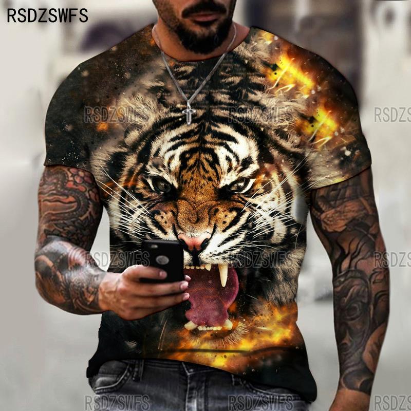 Fierce Tige Animal 3D Print Men's T-Shirt Summer Loose Round Neck Short Sleeve Oversized Male T-Shirts Tops Tees Men Clothi