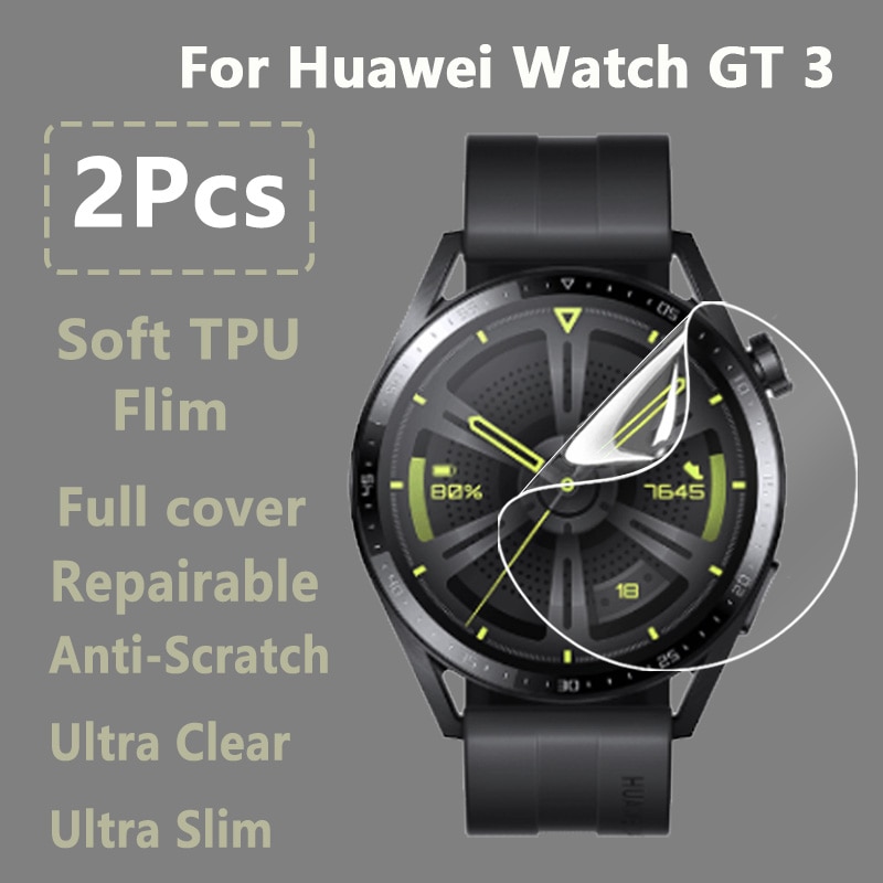 2Pcs For Huawei Watch GT 3 GT3 42mm 46mm Clear Slim Soft Hydrogel Repairable Protective Film Screen Protector-Not Tempered Glass
