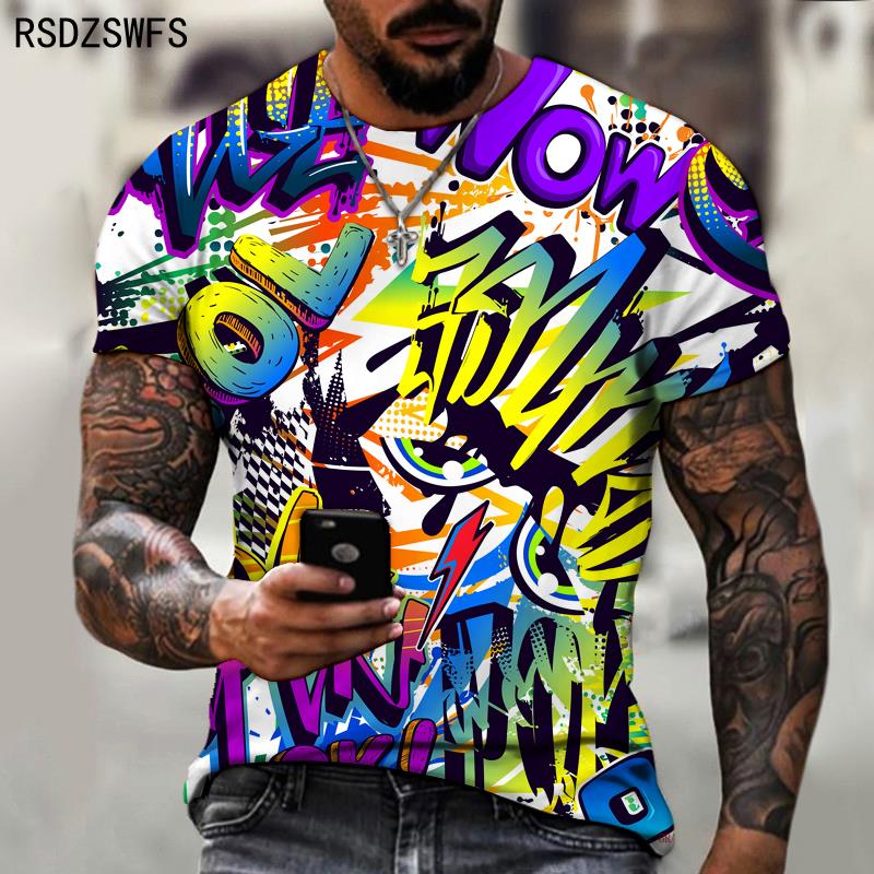 Popular 3D Printing Men's T-Shirt Funny Graffiti Pattern Summer Fashion O-Neck T-Shirt Streetwear Harajuku Male Oversized T