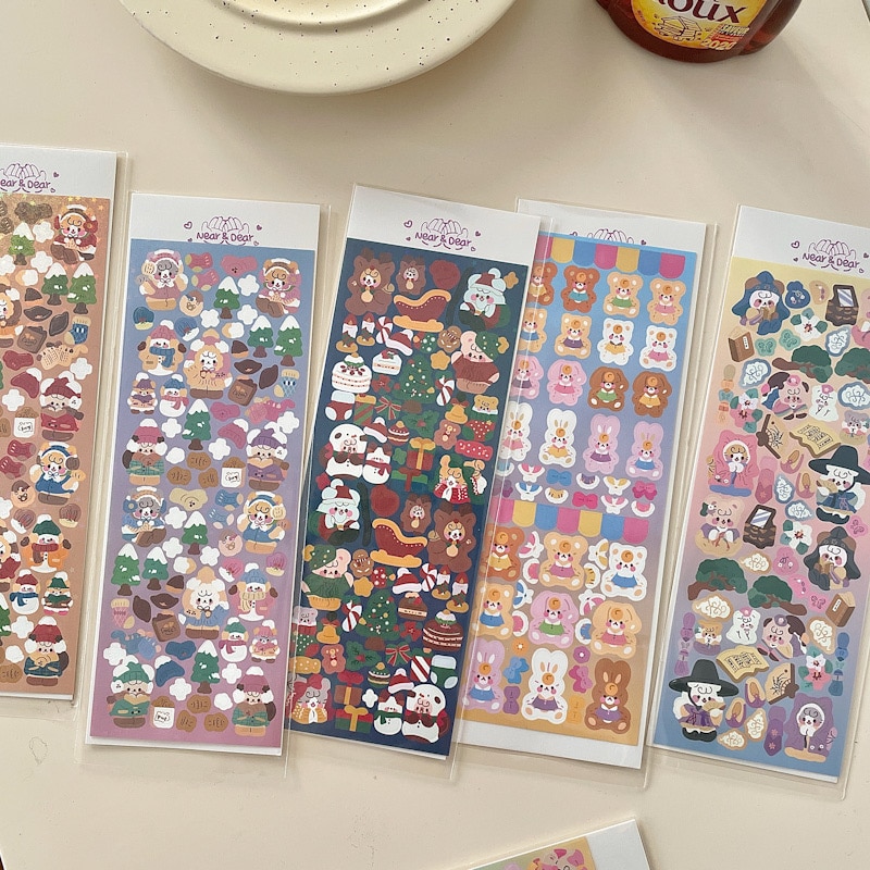 1Pc Christmas Theme Cartoon Rabbit Shiny Laser Stickers Cute Kawaii Diary Stickers DIY Craft Planner Stationery School Supplies