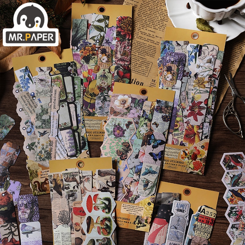 Mr.Paper 6 Designs Retro Collection Series And Paper Sticker Pack Creative Manual Decorative Collage DIY Material Strip Sticker