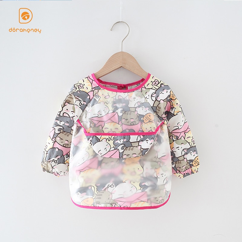 Baby Kids Toddler Long Sleeve Bibs Scarf Waterproof Art Smock Feeding Apron Pocket Infant Boys Girls Burp Cloth Bandana Bibs