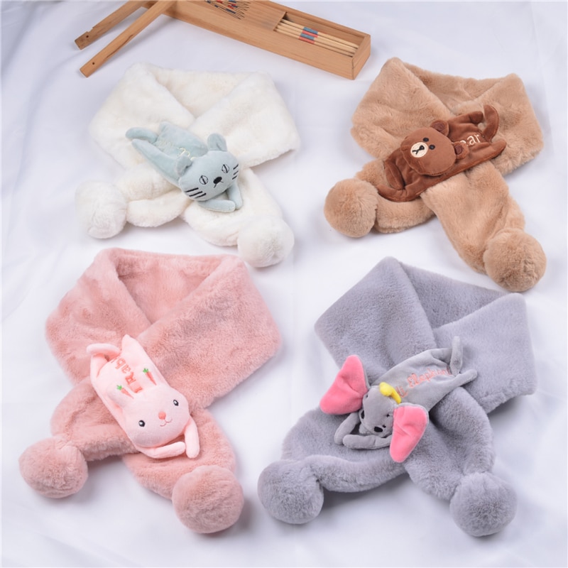 2022 Autumn Winter Soft Plush Children Scarf Cute Cartoon Girl Baby Thick Warm Scarf Outdoor Kids Neckerchief Baby Accessories