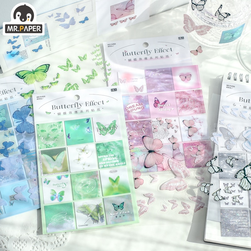 Mr.Paper 8 Designs Butterfly Effect Series Flat Sheet Sticker Handbook DIY Decorative Collage Material Flat Sheet Sticker