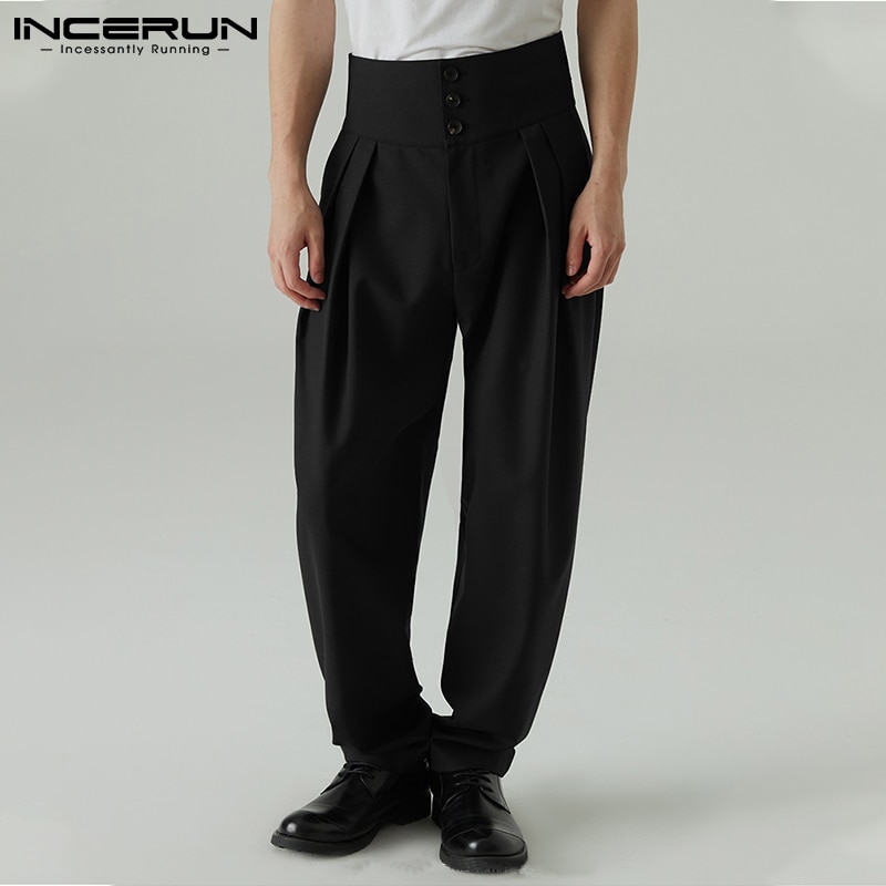 INCERUN New Men Casual Streetwear Pantalons Solid Color Comeforable Long Pants Male High Waist Regular Fit Loose Trousers S-5XL