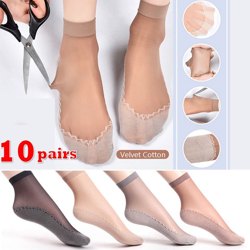 5/10 Pairs New Summer Velvet Silk Women Socks Pack Cotton Bottom Soft Fashion Ultrathin Breathable Transparent Sexy Socks Set