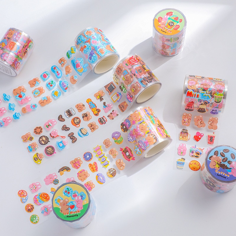 1 Roll PET Cute Cartoon Animals Stickers Scrapbooking Journal Diary Decorative Stickers Child Gift Stationery Notebook Decor