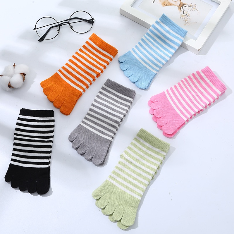 Kids Socks Casual Striped Sports Socks Breathable Five-toe Sock Cotton-finger Socks Multicolor Striped Children for Boys Girls