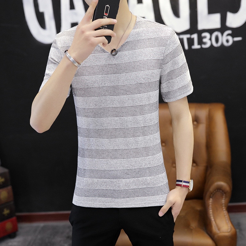 5888- Summer men's cotton short-sleeved t-shirt men's clothes neck half sleeve bottoming shirt tide