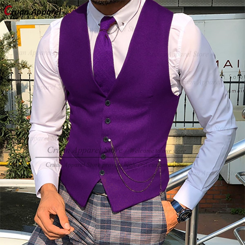 2022 Newest Casual Purple Wedding Men's Vest Suit Waistcoat Sleeveless Jacket Tailor-made Slim Shawl Lapel Groom Best Man T
