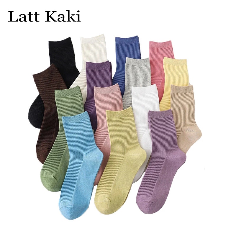 3 Pairs/Lot Socks Women Fashion Cotton Women Socks Solid Color Breathable Soft Casual Colorful Classic Comfortable Crew Socks
