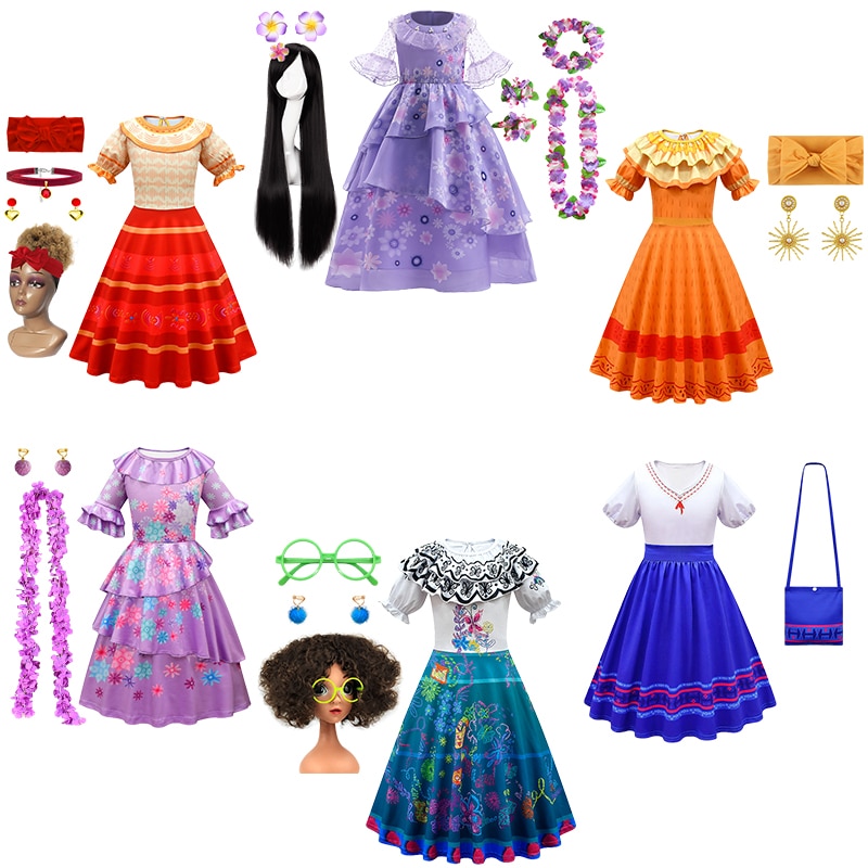 Encanto Kids Isabel Dress Toddler Mirabel Costume Birthday Girls Purple Flower Ruffles Princess Dresses Party Role Play Clothing