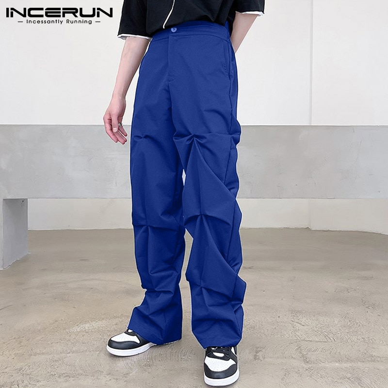 Japanese and Korean men's trendy men's niche design sense wrinkled loose straight trousers