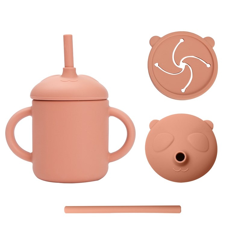 1 Set Baby Feeding Cup Food Grade Feeding  Cartoon Pandas Three Usages Kids Toddler Drinking Cups Snack Storage Cups
