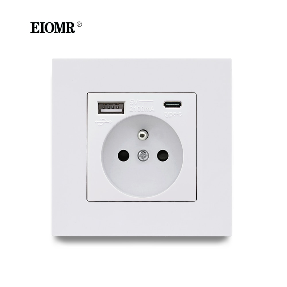 EIOMR Wall Socket with USB Port New Style Panel Bedroom Socket Quality Power Panel Type C 110~250V Double USB EU Standard Outlet