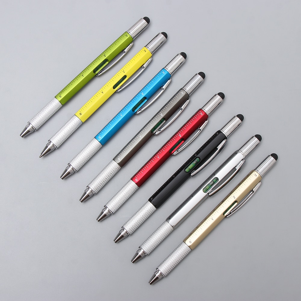 Multi-functional Ballpoint Pen Capacitive Pen with Screwdriver Spirit Level Mobile Phone Screen Touch Gadgets Construction Tools
