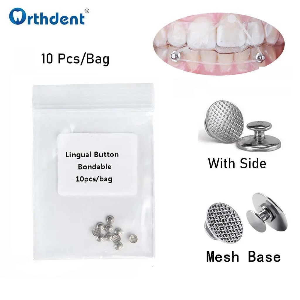 10Pcs/Bag Dental Orthodontic Lingual Buttons Bondable Type Round Base with Mesh Formation Inclination Teeth Dentist Materials
