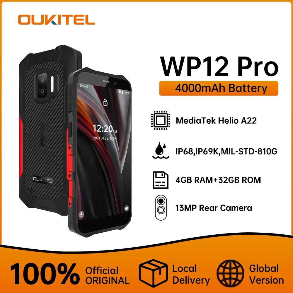 Oukitel WP12 Pro IP68/IP69K Rugged Smartphone NFC 4GB+64GB 5.55" HD+ 4000mAh Quad Core Android11 Mobile Phone 13MP Cell Pho