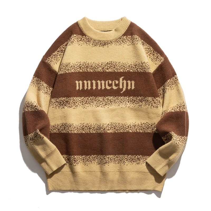 2021 Kpop Color Block Stylish Striped Men Vintage Knitted Sweater Casual Women Pullover Korean Fashion Clothing Sueter Masculino