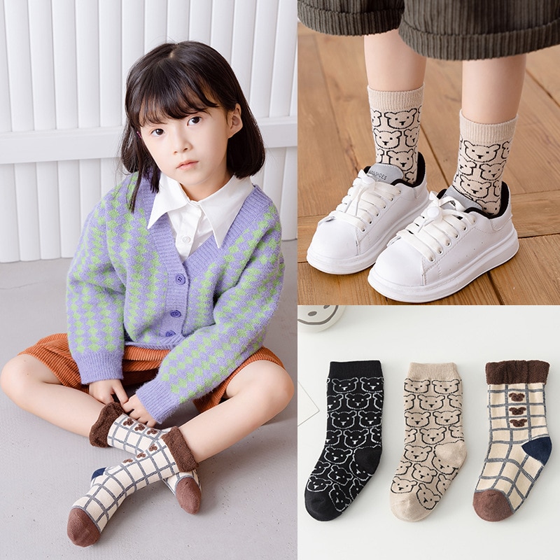 Children socks boy girl sock cartoon bear child student cotton socks Kids Boy Knee High Stocking Fashion Socken