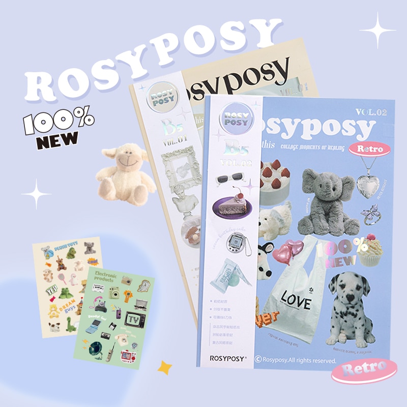 RosyPosy 20 Page Paper Stickers Set INS Retro Cute Style Cartoon Basic Decoration Sticker Post for Diary Album Phone Gift A6786