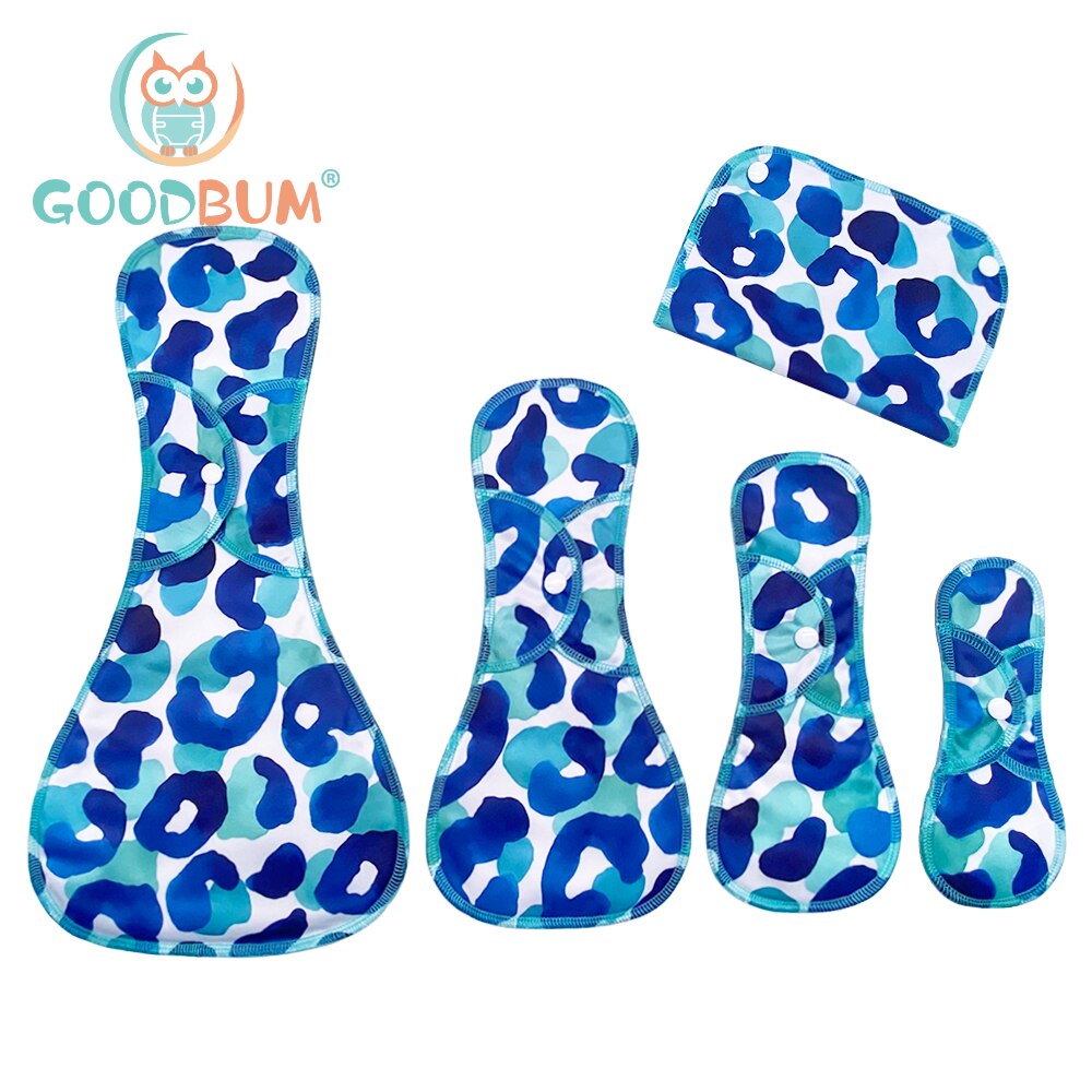 Goodbum Blue Ocean Print 4PCS Bamboo Charcoal Sanitary Pad With A Wet Bag Soft Skin-Friendly Washable Sanitary Napkin
