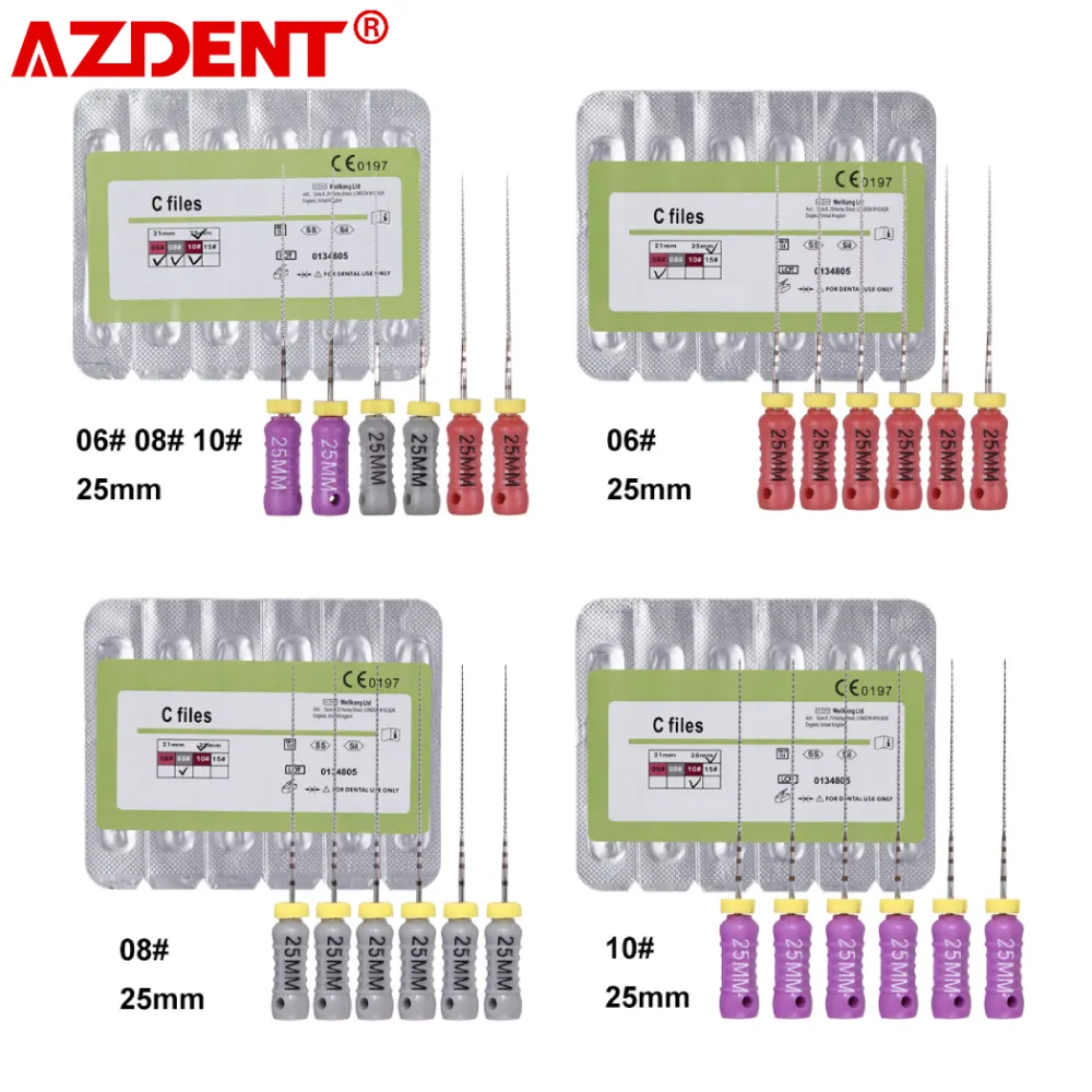 6PCS/Box Dental C File Endodontic Endo Root Canal Unclogging Files #6 #8 #10 25mm Hand Use Stainless Steel Dentists Dentistry