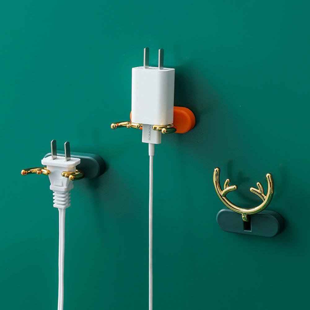 2Pcs Plug Hook Punch-free Creative Antler Power Plug Cord Wall Hanging Hook Organizer for Kitchen