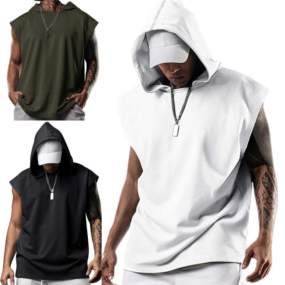 Popular Loose Top Hooded Sporty Loose Sleeveless Vest Top Hooded T-shirt
