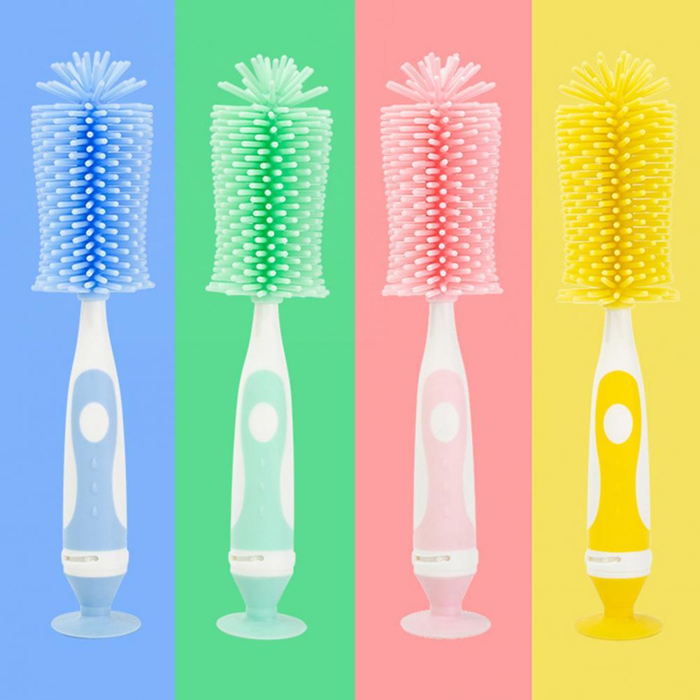 4 Color Baby Bottle Brush Long Handle 360 Degree Rotation Silicone Infant Milk Bottle Brush Cleaner for Home Cleaning Tool