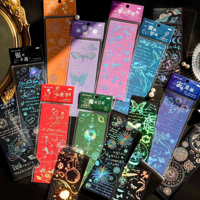 4 Pcs Vintage Bronzing Stickers Pack Scrapbook Decorative Washi Stickers Planet Star Moon Diy Embellishment For Diary Album Diy