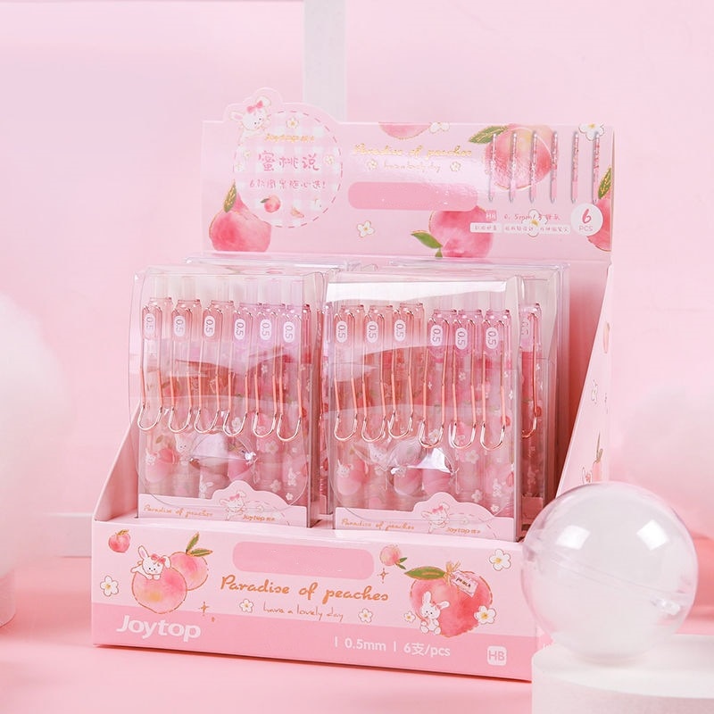 0.55mm 6 Bags Of Kawaii Black Ink Pen, Press Gel Pen, Gifts And Office Stationery Styles