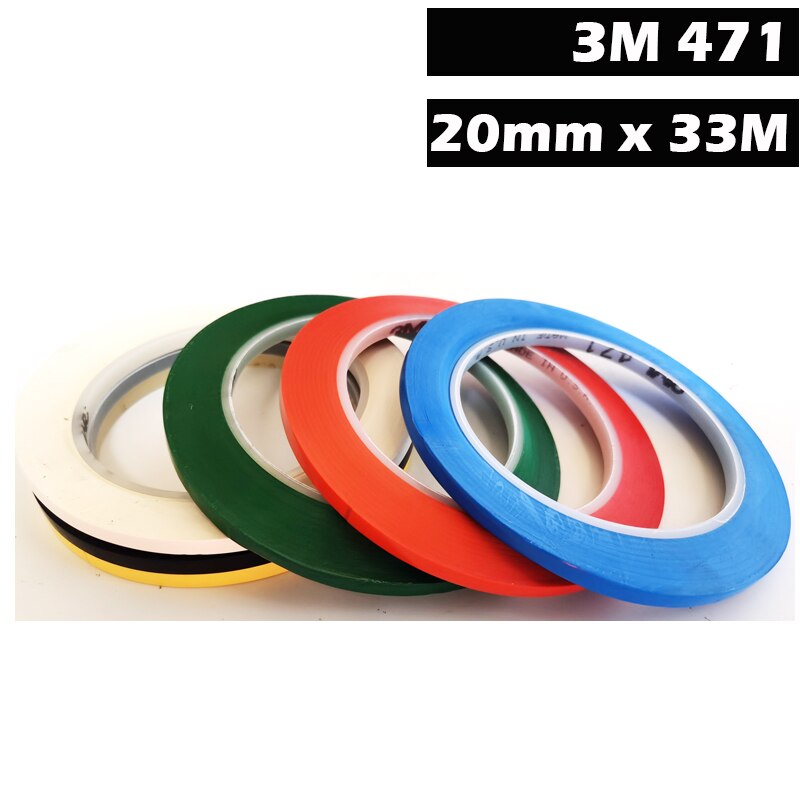 3M 471 Premium Perfromance Strong Vinyl Tape 20mm Width, Single Adhesive Color Strip for Lane Safety Markings, Sealing, Splicing