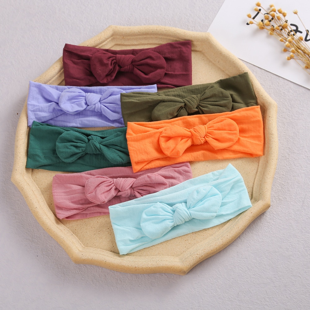 Wecute Baby Girls Bow Headband Nylon Stretch Hair Accessories 20colors Pure Color and Soft Kawai Popular Hair Band For Makeup