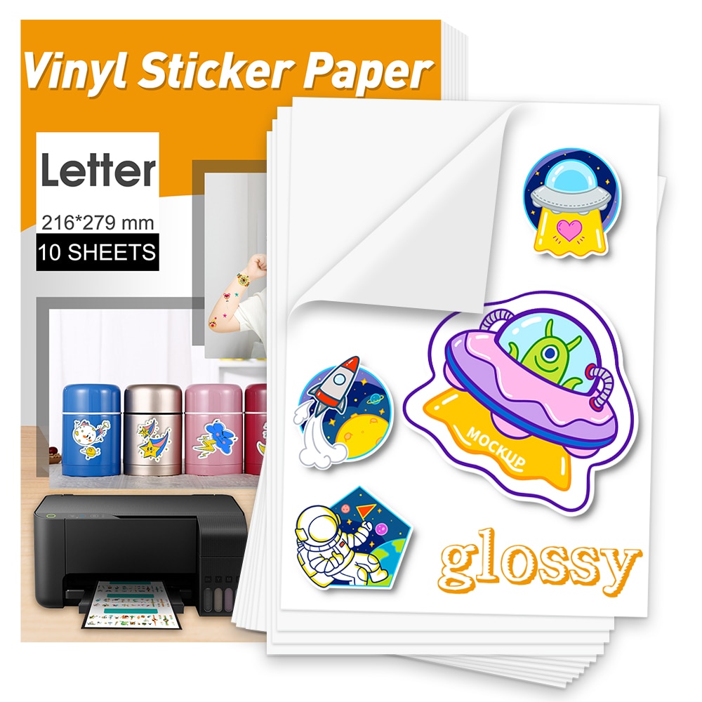 10 Sheets Glossy Vinyl Sticker A4 Paper Printable self-adhesive A4 Paper Letter Size 216*279mm Paper Sheets A4 for Laser Printer