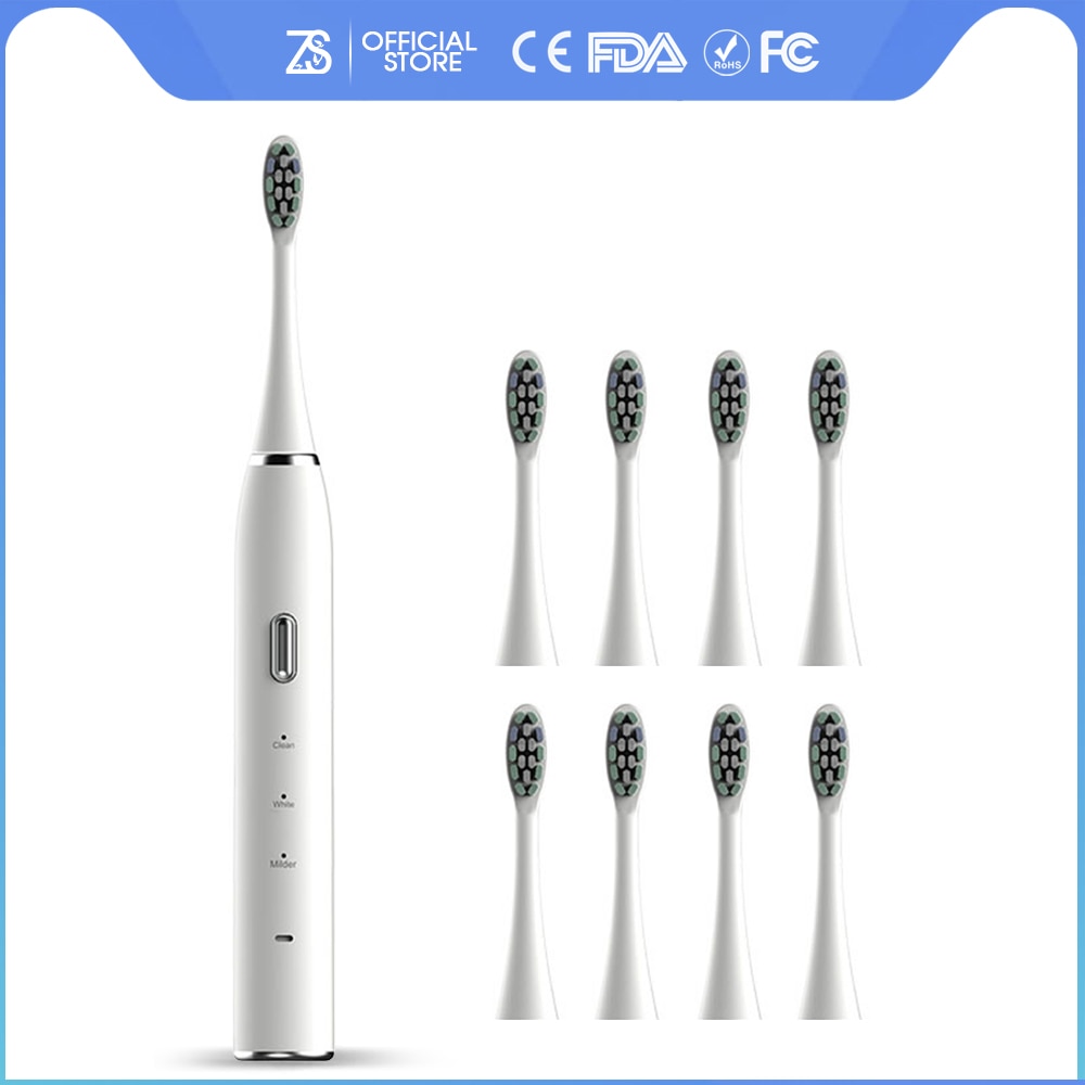 [ZS] IPX7 Waterproof Smart Memory Time Soft Brush USB Rechargeable Clean Teeth Sonic Electric Toothbrush 3 Mode For Adults Quiet