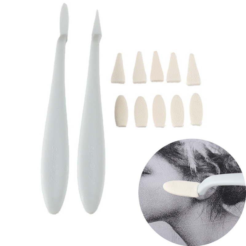 12Pcs Art Sketch Wipe Knife Washable Sponge Wiper Highlight Artist Drawing Correction Sketch Tool
