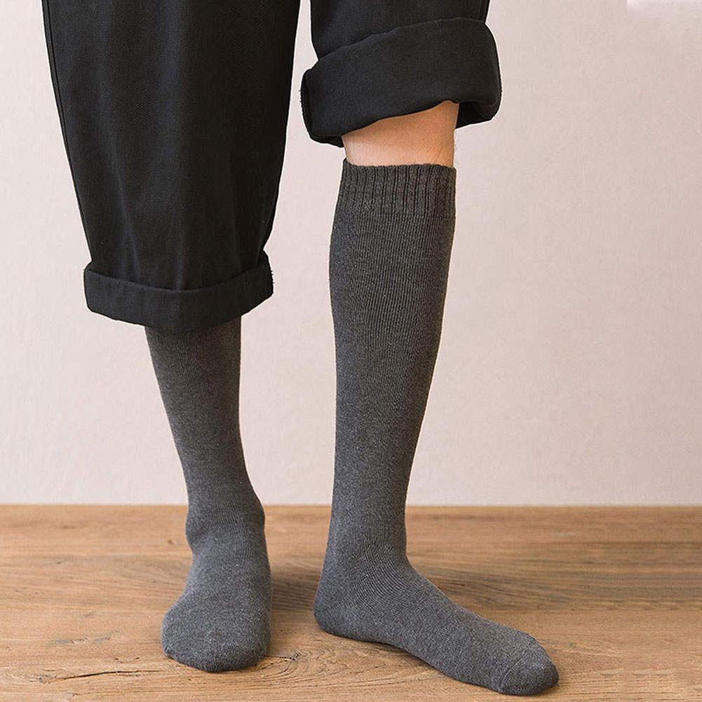 1pair Men's Knee Cotton Long Socks Winter Thick Warm Harajuku Retro Compression High Tube Male Sock Unisex Plus Velvet Stoc