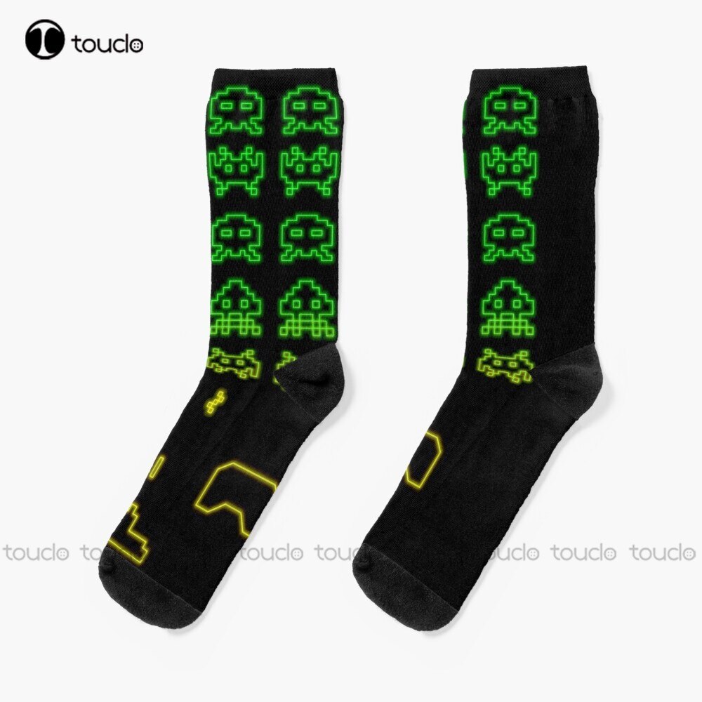 Space Invaders! - Outlined V1.2 Socks Men'S Novelty Socks Christmas Gift Unisex Adult Teen Youth Socks Custom 360° Digital 