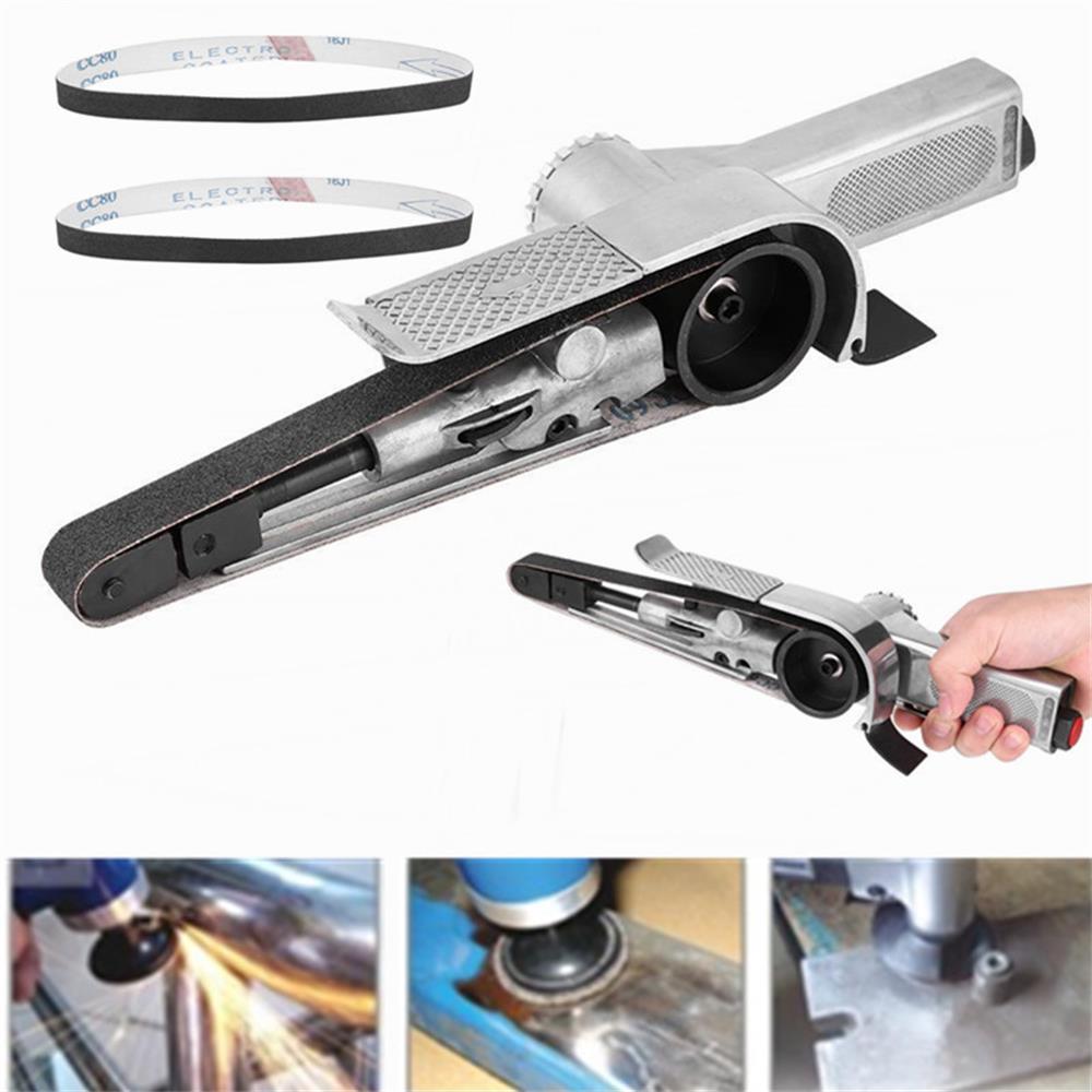 File Belt Sander Air Belt Sander 20mm Aluminum Alloy Pneumatic Tool with 60# 80# 120# Sandpaper for Deburring