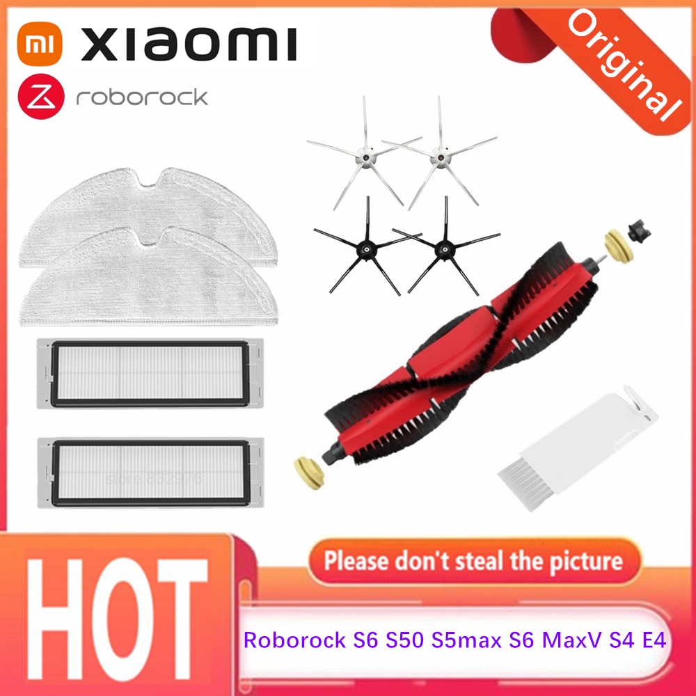 Roborock S6 S50 S5max S6 MaxV S4 E4 Original Roborock New Detachable Main Brush 5 Arms Silicon Side Brush Roll Brush
