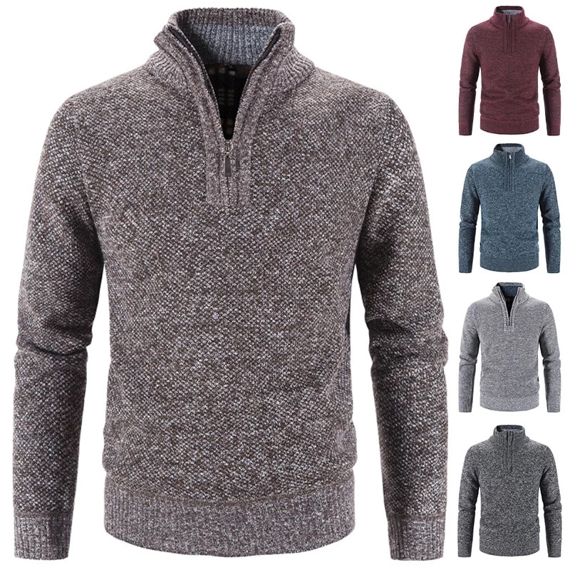 New Men's Fleece Thicker Sweater Half Zipper Turtleneck Warm Pullover Quality Male Slim Knitted Wool Sweaters for Spring
