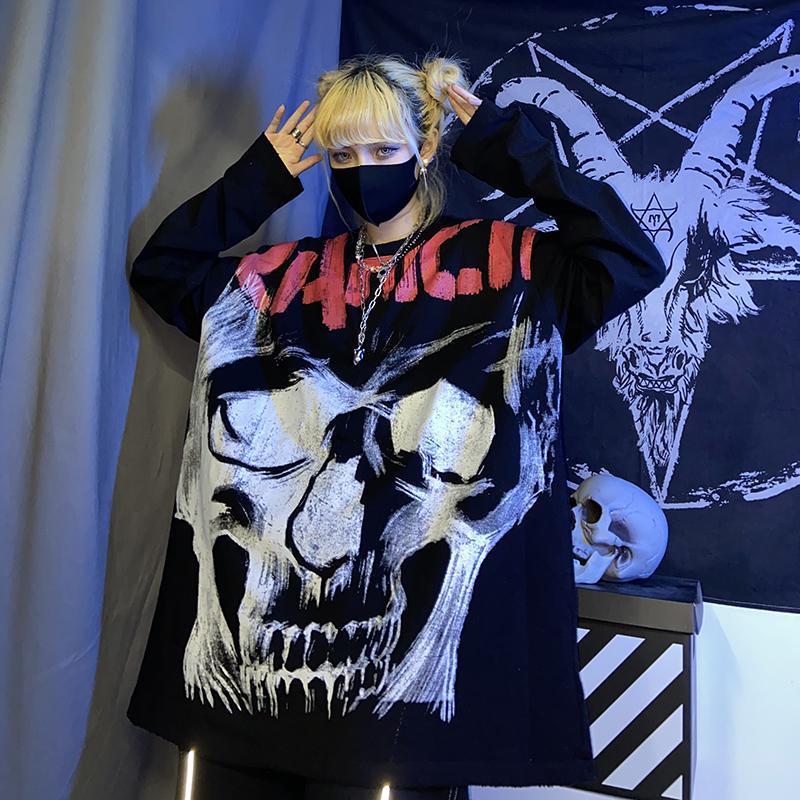 2021 dark high street fashion brand printed Plush sweater hip hop loose men's and women's long sleeved top